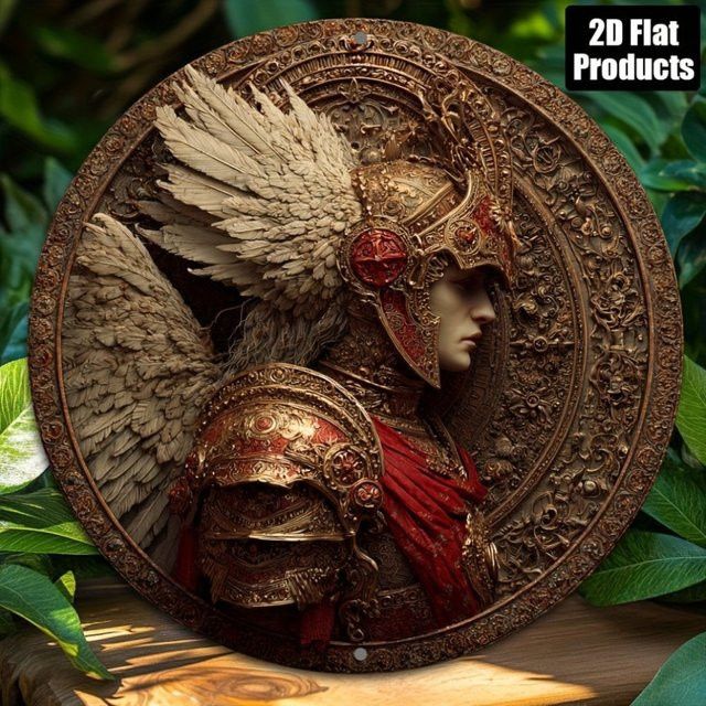 HELLOYOUNG Angel Warrior rundes Metallschild Wanddekoration, Durchmesser: 20,3 cm, Mehrfarbig - Bild 1