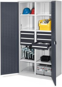 Kappes Schwerlastschrank MMT Mod. 53 aus Stahl mit Schlitzplatten und Türen in Grau, B: 100 cm, T: 60 cm, H: 195 cm - Bild 1