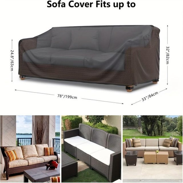 Huapate Terrassensofa-Abdeckung aus Polyester für 2 bis 3 Personen, Farbe: Grau/Silber, B: 199 cm, T: 84 cm, H: 63-82 cm - Bild 1