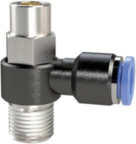 Riegler Drosselrückschlagventil Blaue Serie aus Messing mit R 1/4 Anschluss und Ø 6 mm in Blau und Schwarz - Bild 1