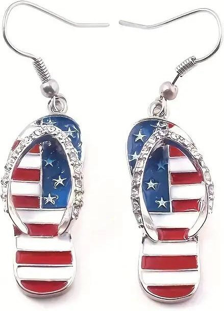 YIRAN Jewelry Ohrhänger mit Anhänger, amerikanische Flagge, Zirkonia, Damen, weiß - Bild 1