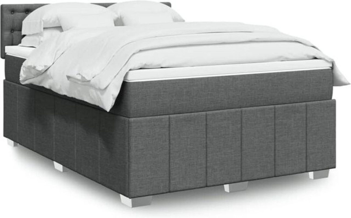 vidaxl Boxspringbett mit Matratze aus Stoff in Dunkelgrau B/T/H: 140 x 190 cm - Bild 1
