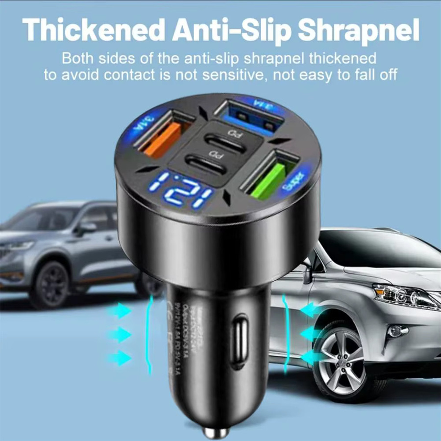 250W Auto Ladegerät mit 5 Ports inklusive 2 PD USB-C und 3 USB Anschlüssen für Schnellladung, Farbe: Schwarz - Bild 2