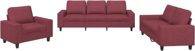vidaXL 3-teilige Sofagarnitur modern in Weinrot mit Stoffbezug und Armlehnen - Bild 1