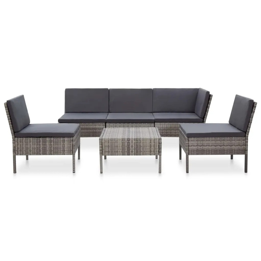 vidaXL 6-tlg Garten-Sofagarnitur aus Poly Rattan in Anthrazit mit Auflagen und Couchtisch - Bild 2