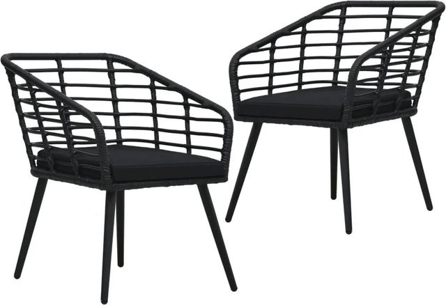 Furnicato Gartenstühle 2er Set aus Poly Rattan in Schwarz mit Auflagen, B/T/H: 63,5 x 53,5 x 77 cm - Bild 1