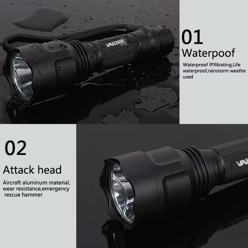 VASTFIRE Taktische LED Taschenlampe mit 2500LM und RGB-Lichtfunktionen in Schwarz - Bild 5