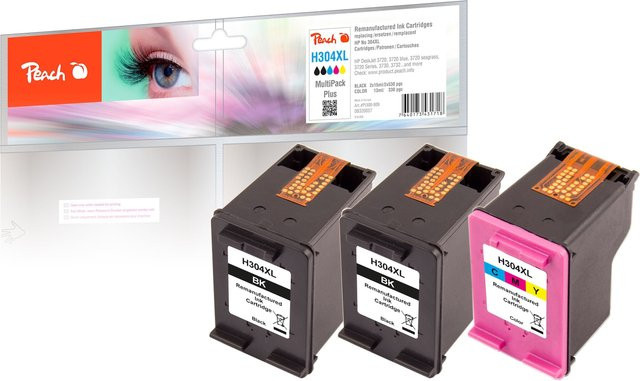 Peach HP 304 XL Tintenpatronen-Set (2x Schwarz, 1x Multicolor), wiederaufbereitet, passend für HP DeskJet 3750, 3720 und 3730 - Bild 1