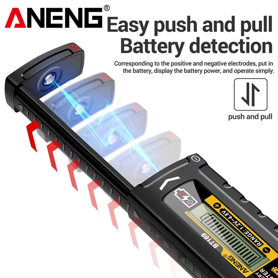 ANENG BT169 Digitaler Batterietester in Schwarz als Universal-Detektor für AA, AAA, 9V, 18650 und Knopfzellen - Bild 3