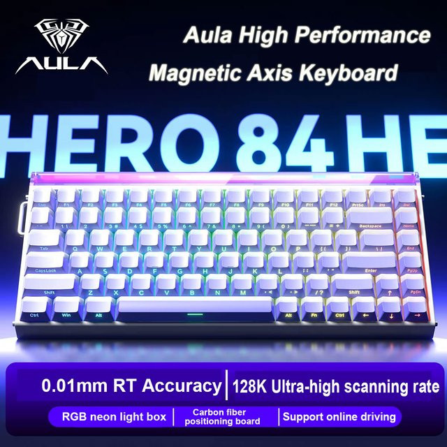 AULA HERO84 HE Mechanische Gaming-Tastatur mit Hall-Effekt Magnetschaltern, RGB-Beleuchtung und 8K Polling-Rate, Weiß-Lila - Bild 1