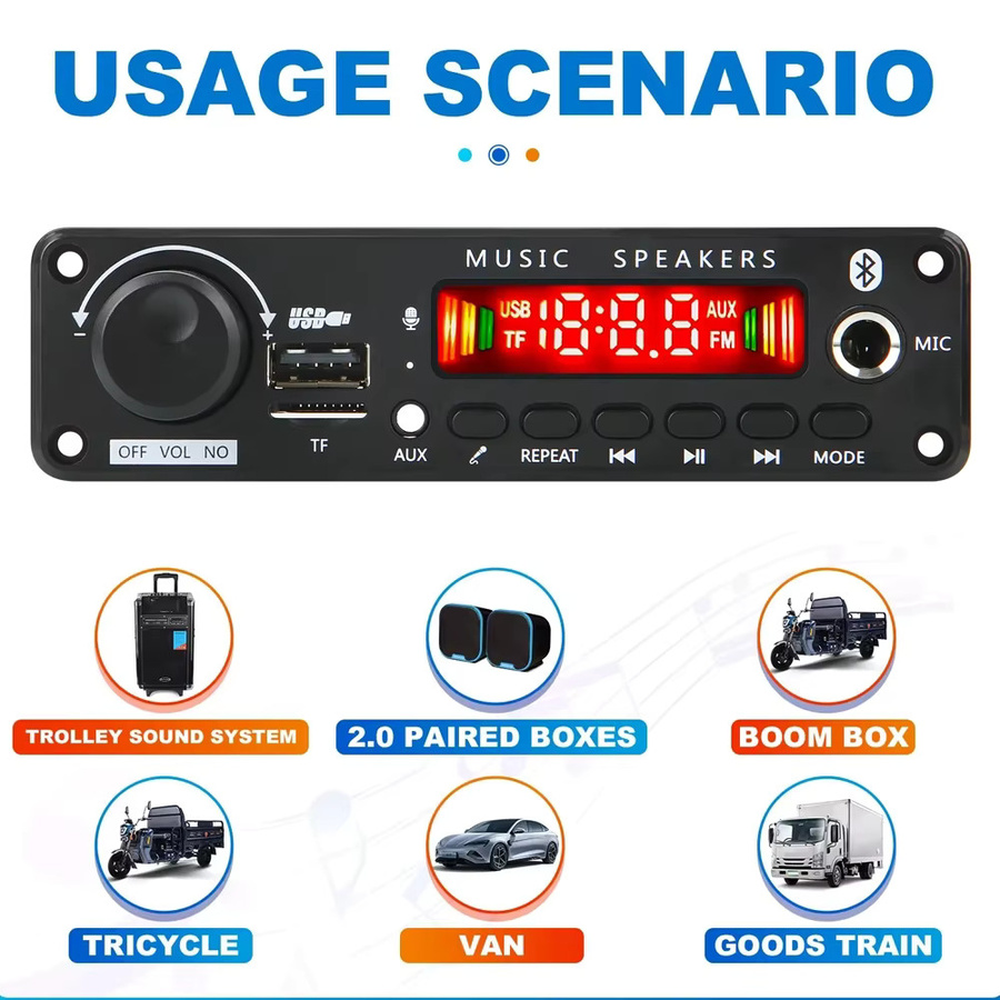 KEBIDU 50W MP3-Dekodierungsboard mit DC 12V Verstärker, FM-Radio, USB und Mikrofon-Lautstärkeregler für dein DIY Auto-MP3-Player-Modul - Bild 5