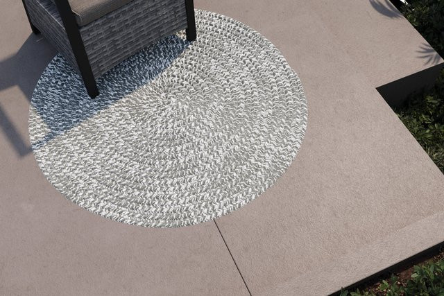 OUTFLEXX Harmony Outdoor Teppich Aluminium-White rund aus recyceltem PET-Garn Durchmesser: 120 cm - Bild 1