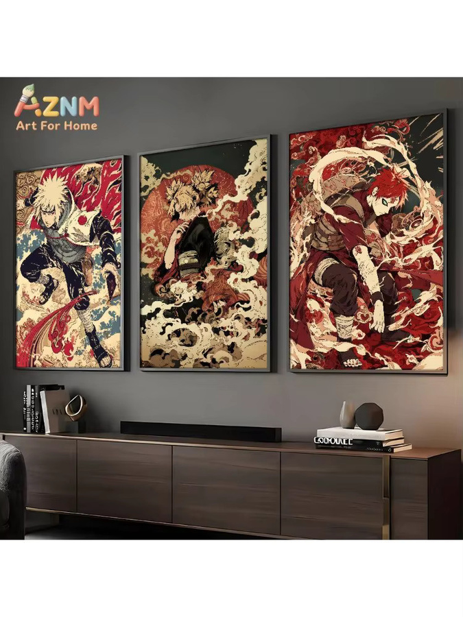 AZNM Naruto Uzumaki & Gaara Anime Leinwand Wandkunst im Retro-Stil, ungerahmtes Poster in Multicolour - Bild 3