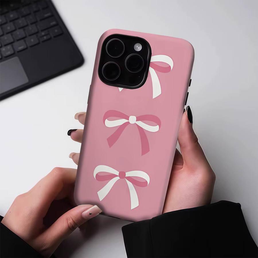 Potdemiel Handyhülle mit rosa und weißer Schleife für iPhone 17 16 15 14 13 Pro Max Plus, magnetische robuste Doppelschicht-Hülle - Bild 2