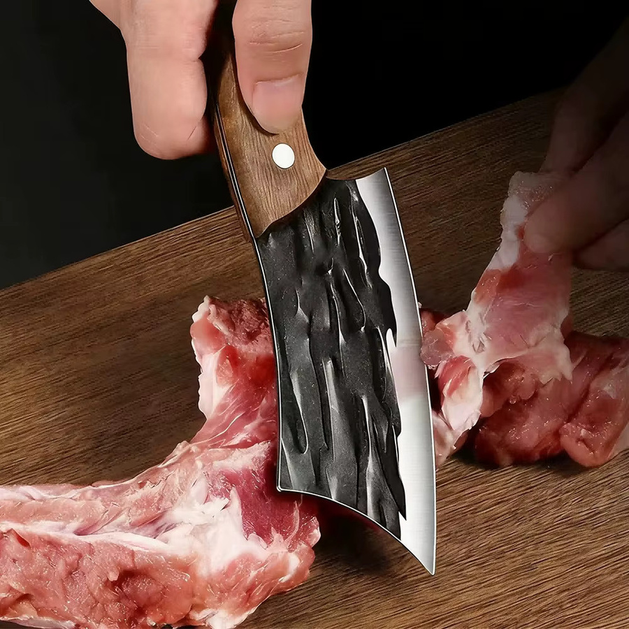 PTIEB Mini Hackmesser aus Edelstahl mit Holzgriff in Schwarz und Silber für Fisch, Fleisch und Gemüse - Bild 3
