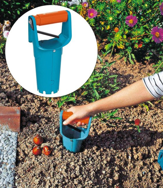 Gardena Blumenzwiebelpflanzer aus Qualitätsstahl in Türkis mit Griff-Auslöseautomatik und Tiefenskala - Bild 3