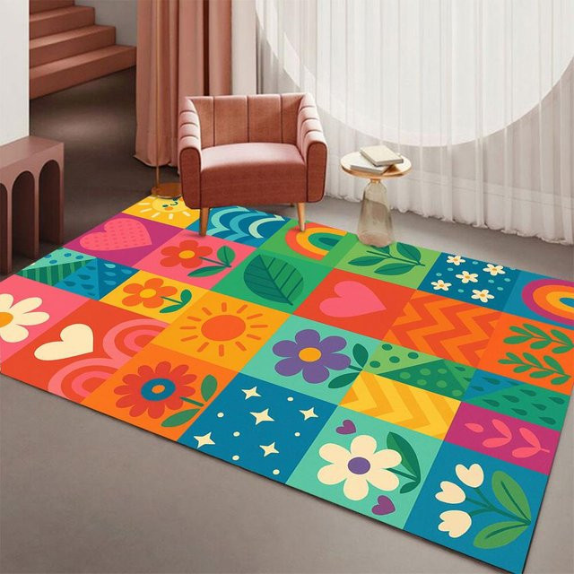 Karpetti Teppich mit Blumen- und Blattmuster in Multicolour, rutschfest und waschbar, B/T: 60 x 40 cm - Bild 1