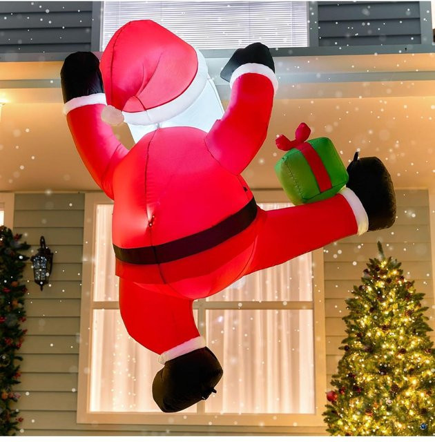 Aufblasbarer kletternder Weihnachtsmann mit Geschenkbox von Discover Intime, Farbe: Rot, Höhe: 183 cm, mit eingebauter LED zur Weihnachtsdekoration - Bild 1