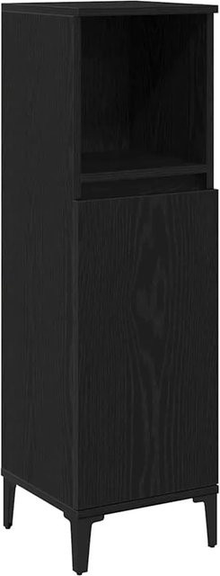 vidaXL Badezimmerschrank in Schwarz und Eichen-Optik mit Tür und Regalfächern, B/T/H: 30 x 30 x 100 cm - Bild 1