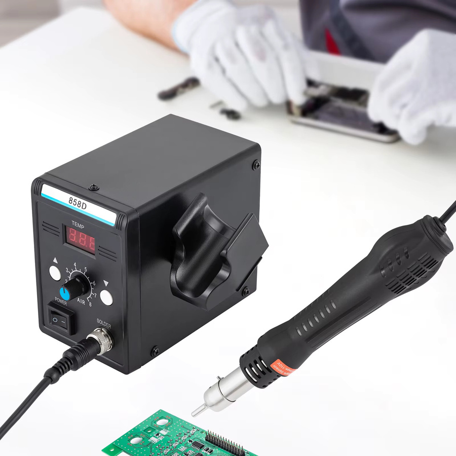 CNCEST Heißluft-Lötstation 700W mit einstellbarer Temperatur 100 bis 500 Grad Celsius, Rework-SMD-Station Set mit PTC-Keramik-Heizkern und LED, Schwarz - Bild 5