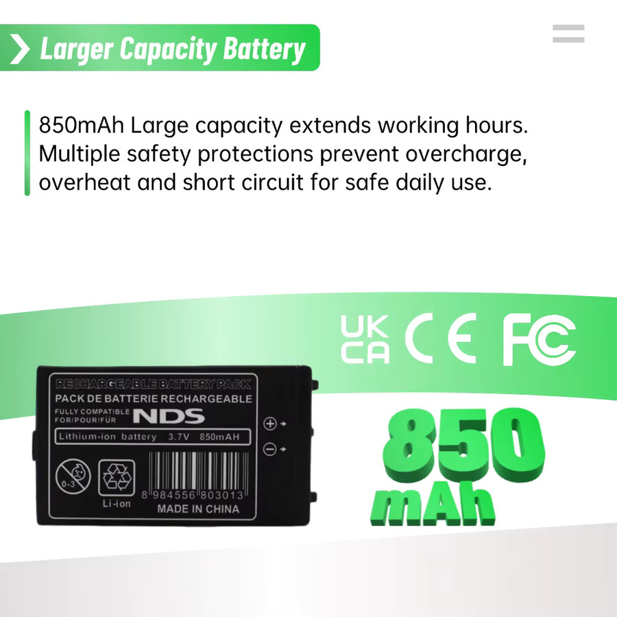 PUJIMAX Lithium-Ionen-Ersatzakku 850mAh in Schwarz für Nintendo NDS NTR-003 und NTR001 DS Spielkonsolen - Bild 4
