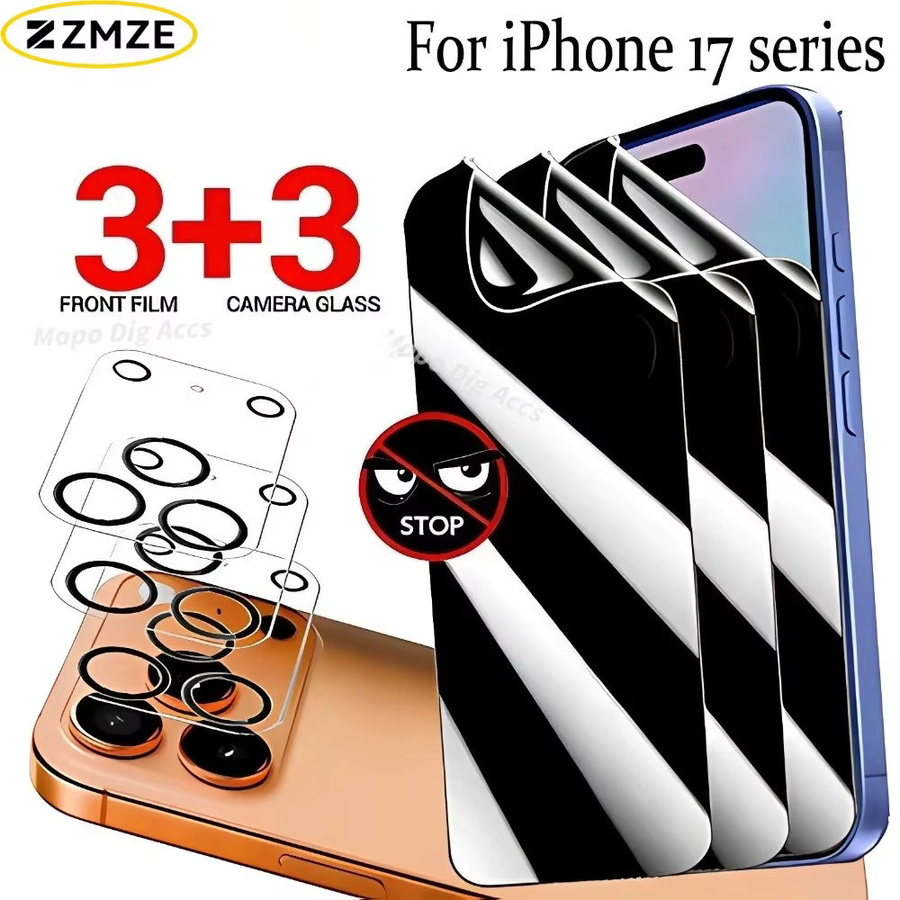 6-in-1 Anti-Spionage Hydrogel-Schutzfolie und Kameralinsen-Schutzglas Set für Apple iPhone 17 16 15 14 13 12 11 Pro Max Plus in Transparent - Bild 5