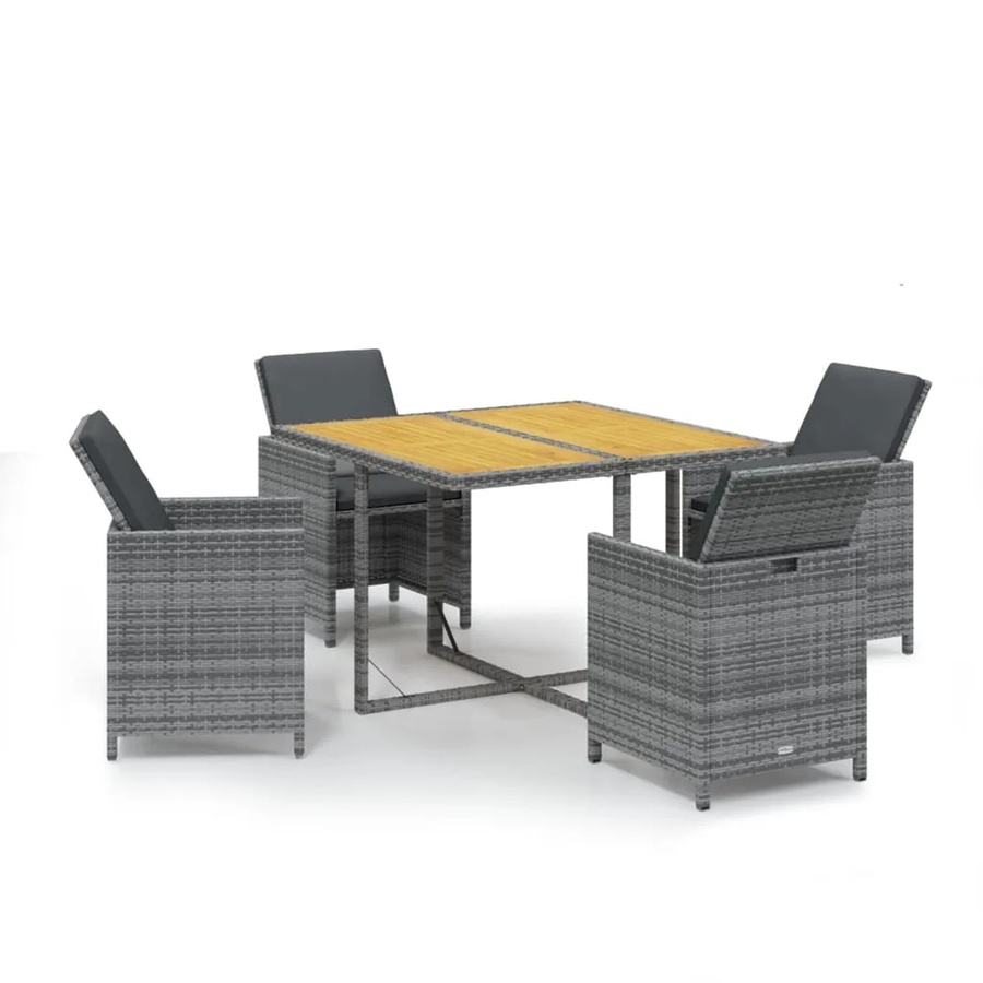vidaXL 5-teilige Garten-Essgruppe aus Poly-Rattan und Akazienholz in Grau mit Kissen - Bild 2