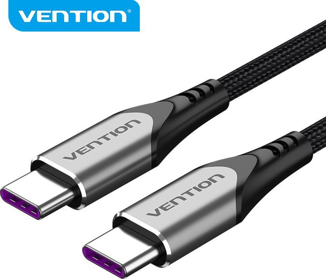 Vention USB C auf USB C Schnellladekabel mit 100 W Ladeleistung für iPhone, Huawei, Xiaomi, Samsung, Oppo und OnePlus in Schwarz und Grau - Bild 1