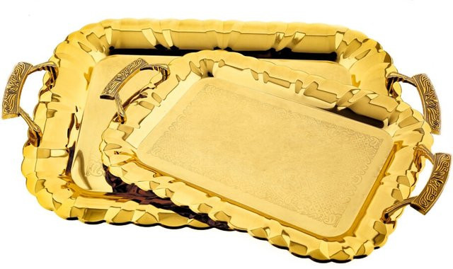 2er-Set rechteckige Serviertabletts aus 18/10 Edelstahl von Almina in Silber und Gold - Bild 1