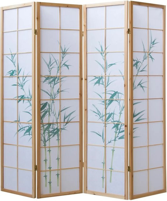 Homestyle4u Shoji Paravent 4-tlg. mit Bambusmotiv in Braun aus Holz und Reispapier, H: 176 cm, B: 175 cm - Bild 1