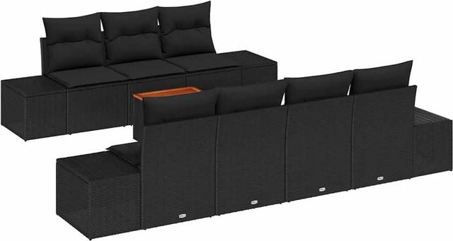 vidaXL Garten-Sofa-Set 8-teilig in Schwarz mit Polstern aus Polyrattan und pulverbeschichtetem Stahl - Bild 1