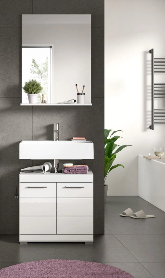 Inn.Furn Badmöbel-Set Shawn 2-teilig in Weiß Hochglanz mit Waschtischunterschrank und Spiegelschrank, Breite: 60 cm - Bild 2