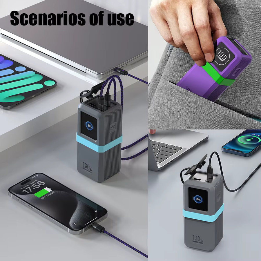 SIKAI Silikonhülle für Ugreen 130 W/100 W 20000 mAh Power Bank mit Datakabel-Aufbewahrung und Anti-Drop Design in Schwarz und Orange - Bild 5