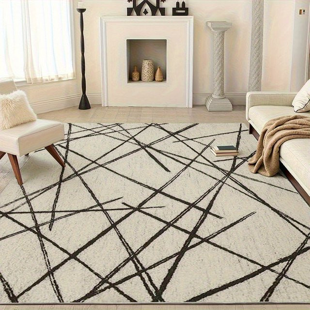 VIKAMA Geometrischer Teppich in Weiß mit modernem Linienmuster für Wohnzimmer, Schlafzimmer oder Arbeitszimmer - Bild 1