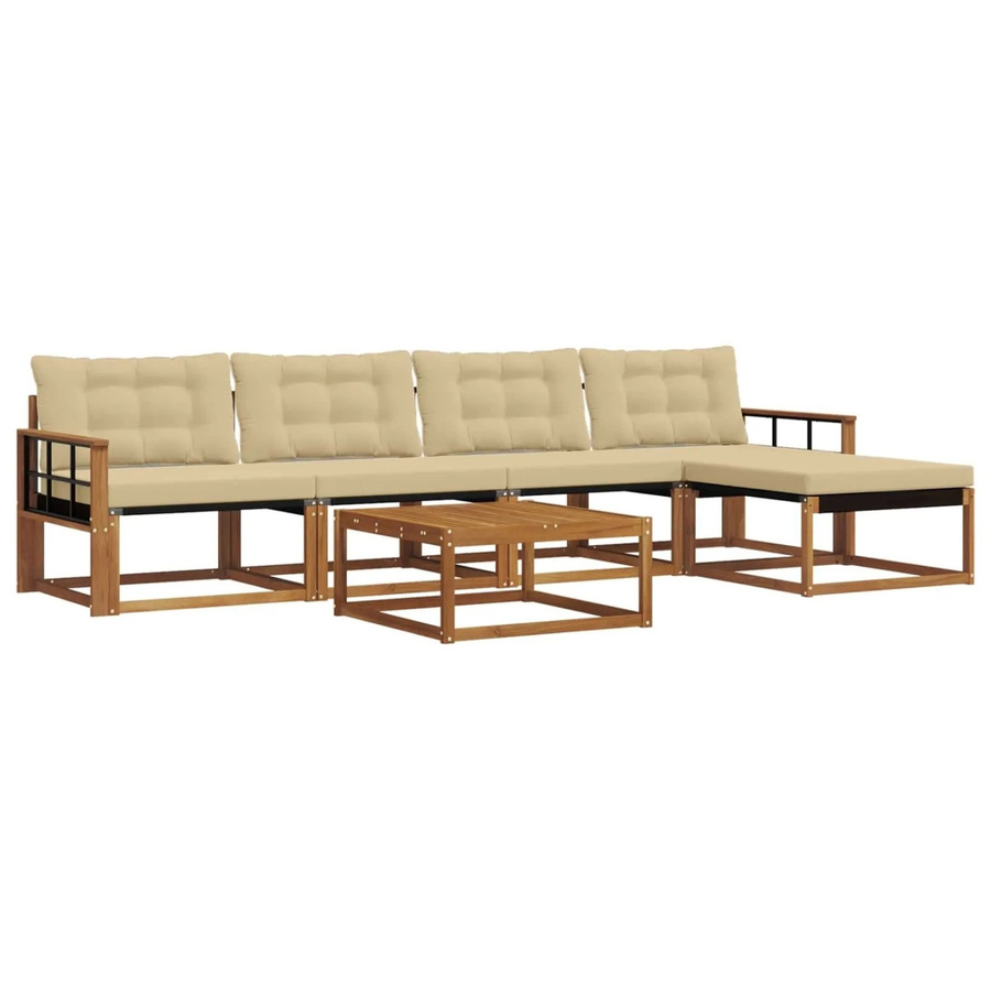 vidaXL Outdoor-Sofagarnitur 6-teilig aus Akazienholz und Textilene in Natur-Beige mit UV-beständigen Kissen - Bild 2