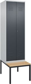 C+P Spind Classic PLUS Schwarz-Weiß Sitzbank mit 2 Abteilen, Sitzfläche aus Buche-Hartholz, B/T/H: 212 x 60 x 81,5 cm - Bild 1