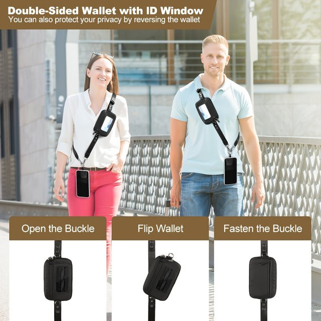 Multifunktionales verstellbares Crossbody-Telefonband aus Nylon für Handyhüllen, Karten und Reisepass in Blau und Schwarz - Bild 1