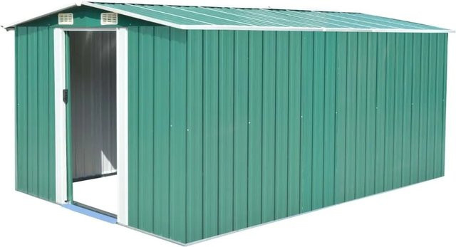 vidaXL Gerätehaus aus verzinktem Stahl in Grün mit Schiebetür und Seitenlüftung B/T/H: 257 x 392 x 181 cm - Bild 1
