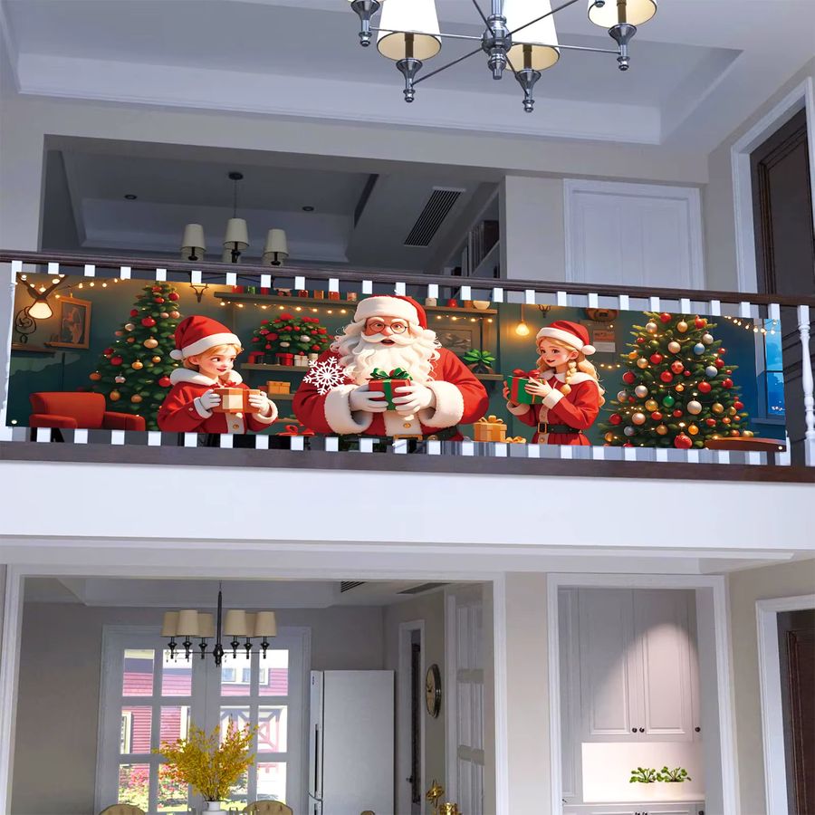 VIKAMA Weihnachtsmann Banner für Heiligabend und Weihnachten als festliche Outdoor-Terrassendekoration mit Metallringen, Breite: 180 cm, Höhe: 35 cm - Bild 3