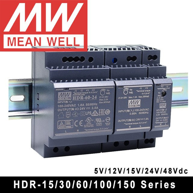 Mean Well HDR Serie Ultra Slim Step Shape DIN-Schienen-Netzteil - Bild 1