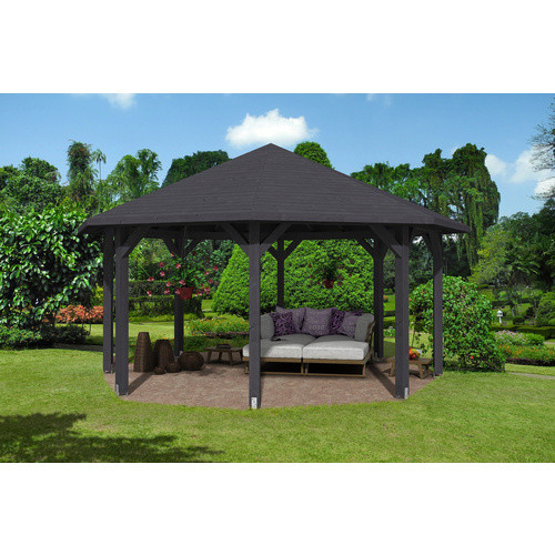 Skan Holz Pavillon Nice 3 aus Fichten-Leimholz mit Zeltdach in Schiefergrau, B/T/H: 557 x 557 x 347 cm - Bild 3