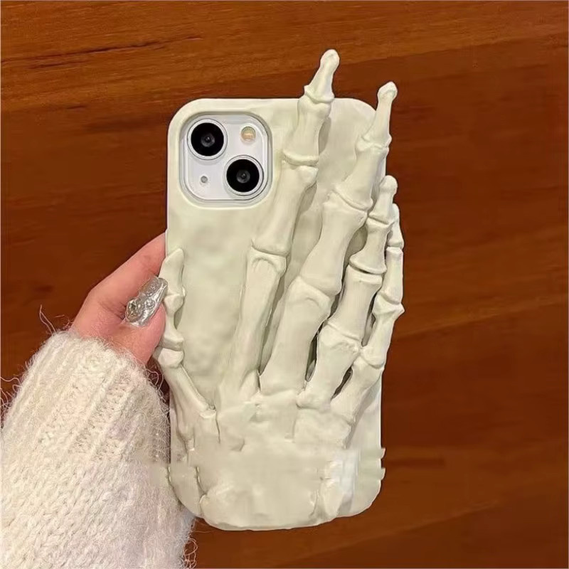 Apple iPhone Schutzhülle mit 3D Skelett-Design in Weiß aus weichem Silikon - Bild 2