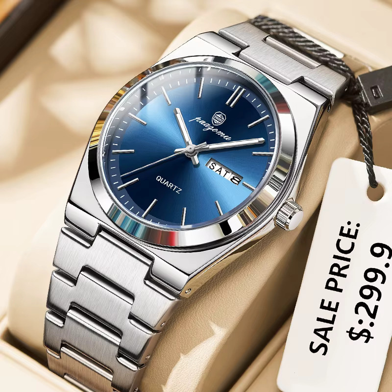 Paazomu Armbanduhr Quarz, Edelstahl, Blau, Herren - Bild 4
