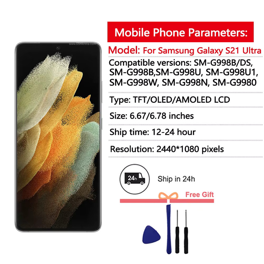 Samsung AMOLED LCD Display mit Touchscreen Digitizer für Galaxy S21 Ultra 5G in Schwarz - Bild 2