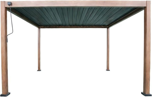 Aluminium-Pergola Never Indoor mit beweglichen Lamellen in Dunkelbraun mit Holzmaserung, B: 300 cm, T: 360 cm - Bild 1