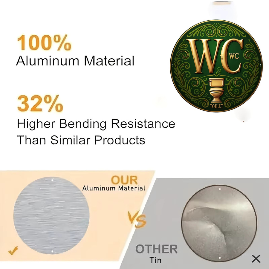 CIFBUY Vintage WC-Schild aus Aluminium in Gold, rundes Wandkunstwerk für Badezimmer und Toilette, Durchmesser: 30,48 cm - Bild 5