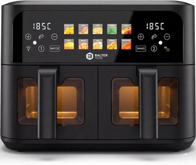 Balter Heißluftfritteuse XXL Doppelkammer mit Sichtfenster, 9L, Dual Zone, 10 Programme, Schwarz - Bild 1