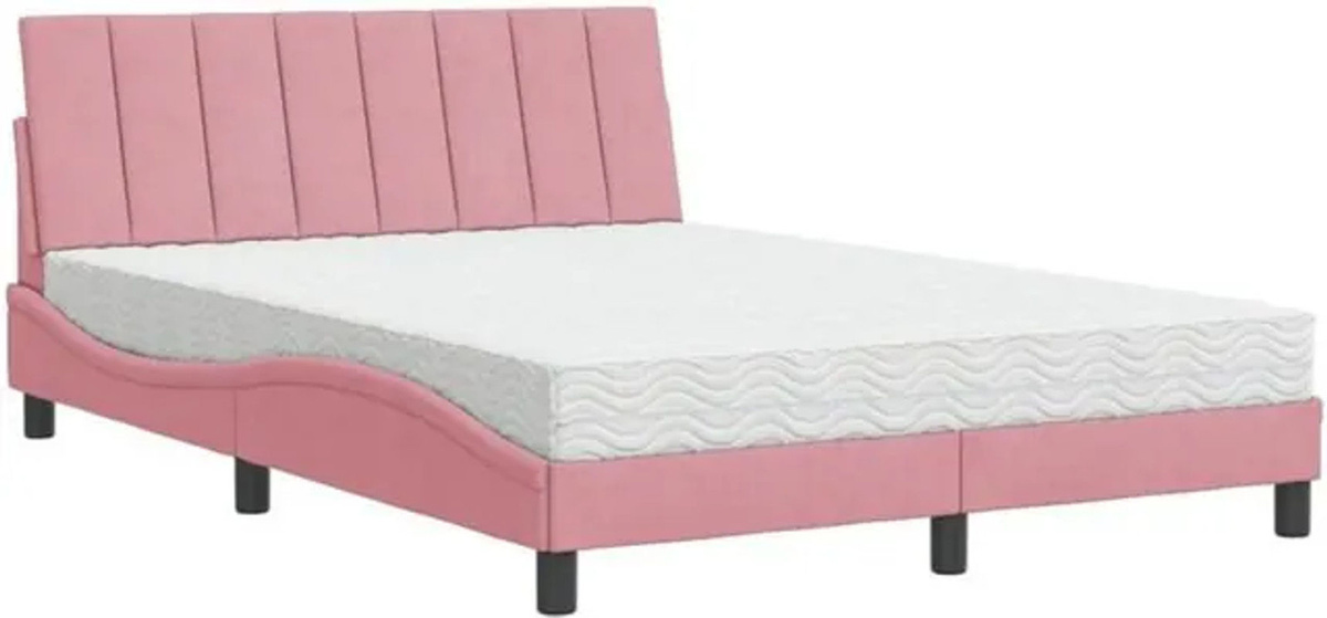 Modernes Polsterbett Hanko von Vidaxl mit Matratze in Rosa und Weiß, Samt und Metall, B/T/H: 120 x 200 cm - Bild 1