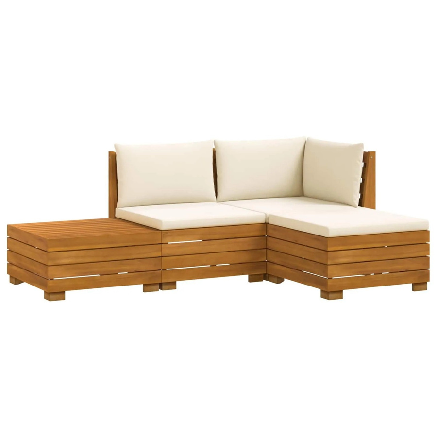 vidaXL Outdoor-Sofagarnitur aus Massivholz Akazie in Braun mit 4 Teilen und cremeweißen Kissen, L-Form - Bild 2