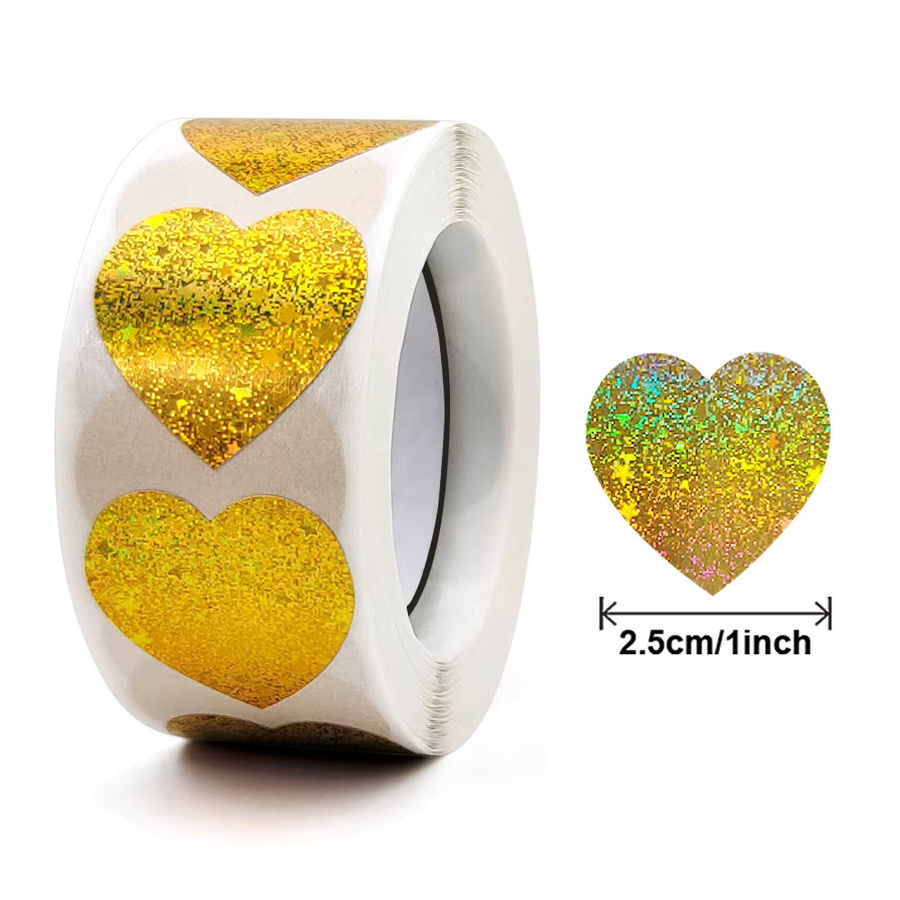 TYFYO Herz-Aufkleber in Gold, 500 Stück Laser-Herz-Etiketten für Bastelarbeiten und Hochzeiten, Durchmesser: 2,5 cm - Bild 1